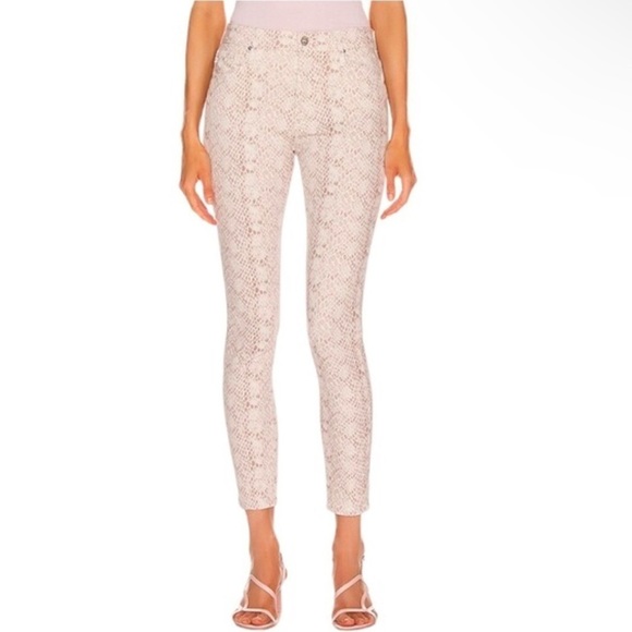 Ag Adriano Goldschmied Denim - AG Jeans The Farrah Snake Print Skinny Jeans Pink Cream size 28
